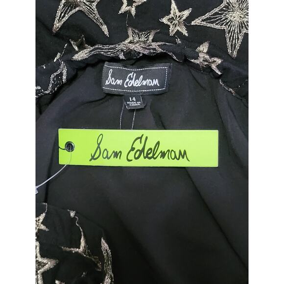 Sam Edelman Off The Shoulder Gold Silver Sparkle Star Mesh Sheer Dress NWT 14 - Picture 5 of 8